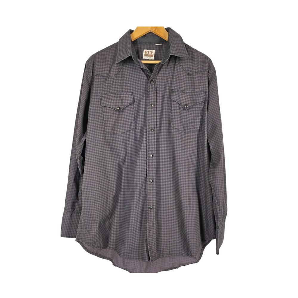 ELY CATTLEMAN WESTERN LONG SLEEVE SHIRT – BLACK CHECK – SIZE L – 100% COTTON